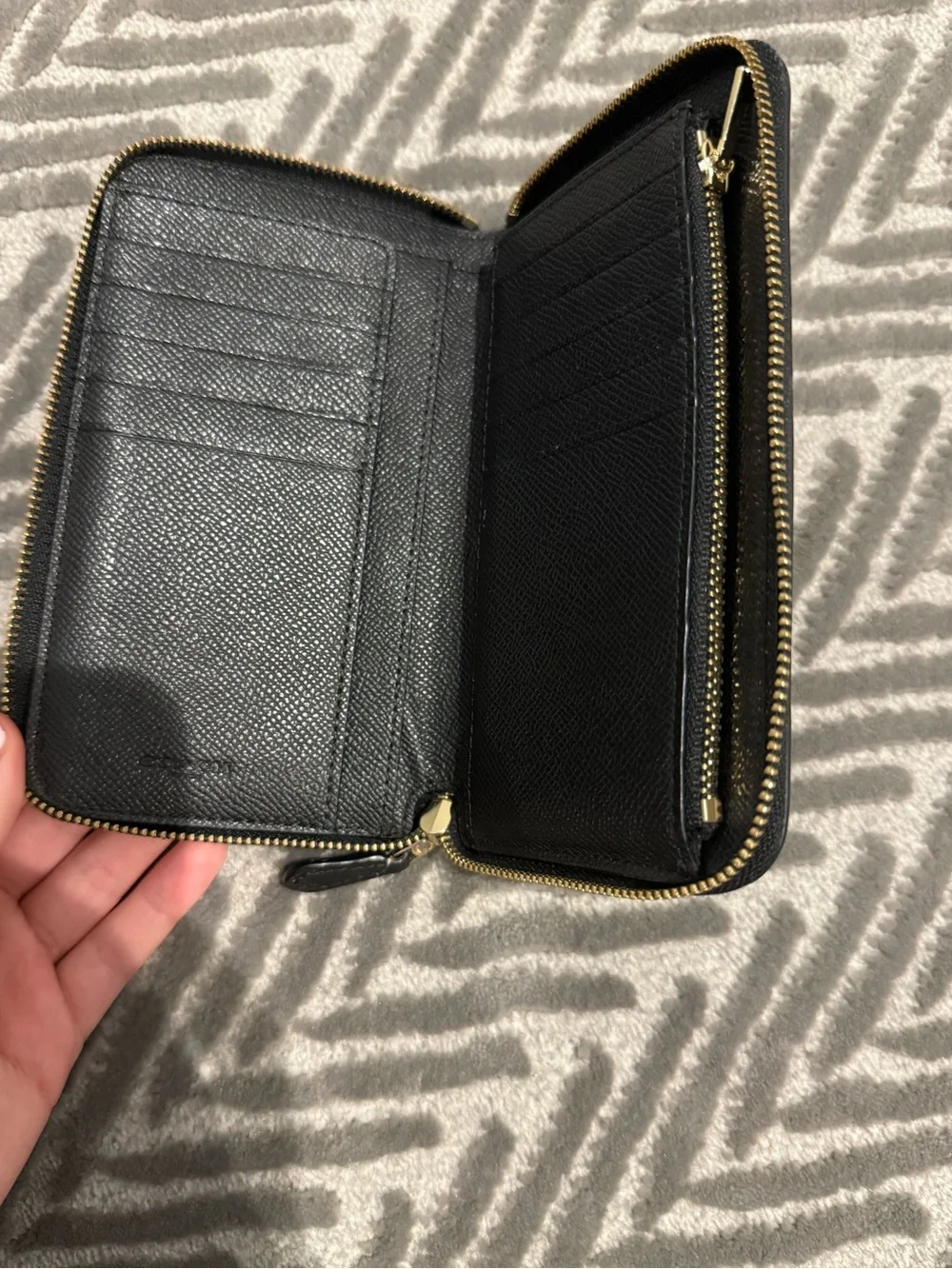 Coach Black Leather Zip-Around Wallet with Gold Logo - Picture 7 of 8